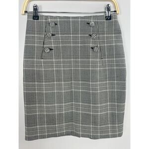 H&M Plaid Pencil Skirt Size 4 Grey Business Casual Office Siren Academia